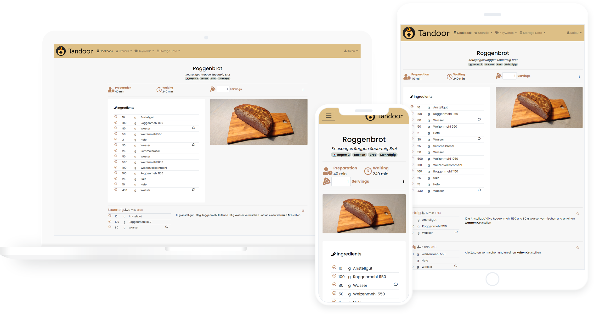 Tandoor Recipes interface preview showing recipe management