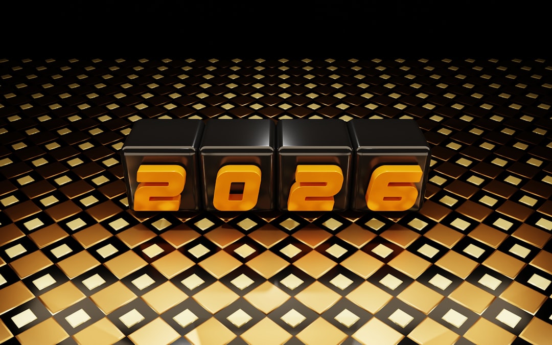 The year 2026 displayed on black cubes